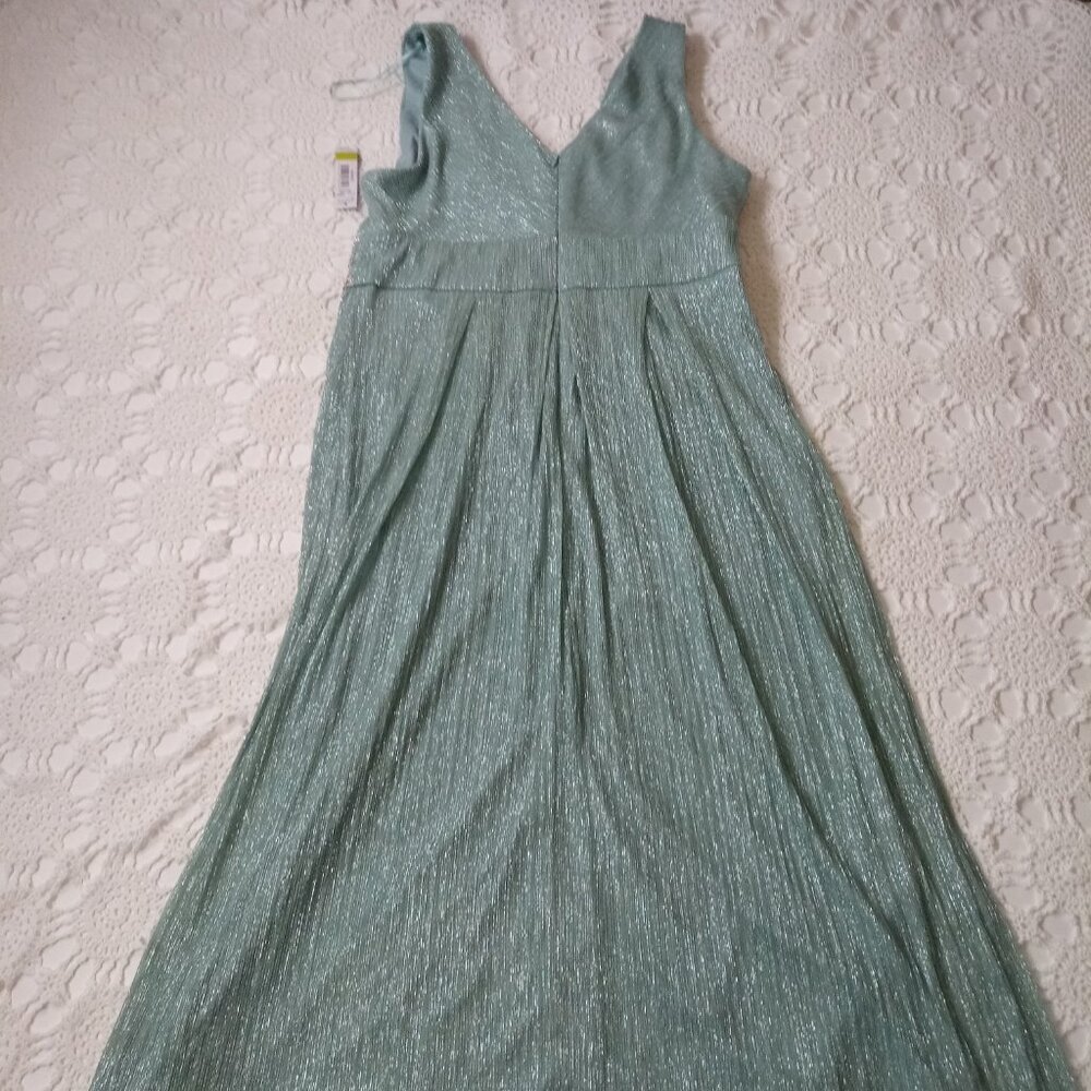 New R&M Richards Maxi Dress Fit Flare Aqua Blue Glitter Empire Waist 14 P Women - Picture 7 of 8